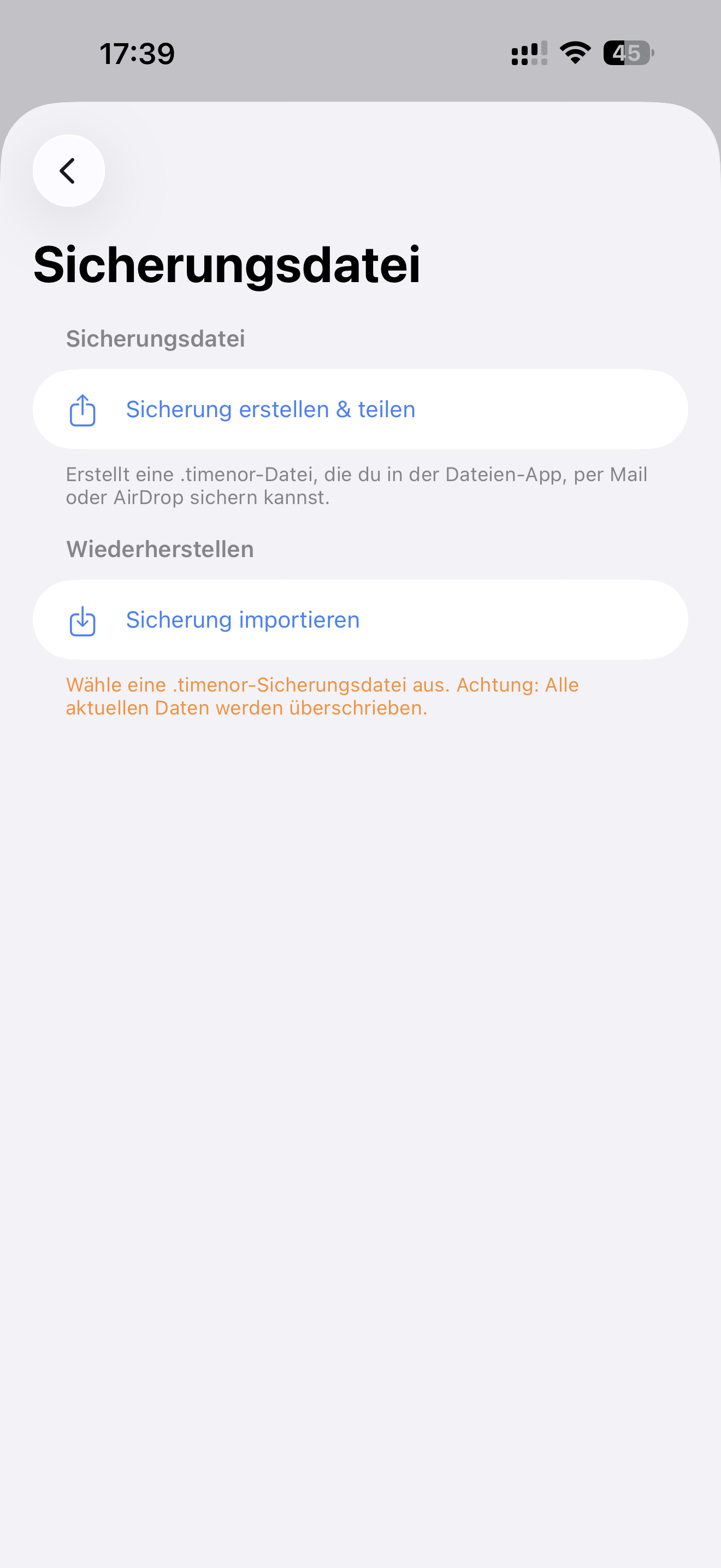 Timenor Sicherungsdatei