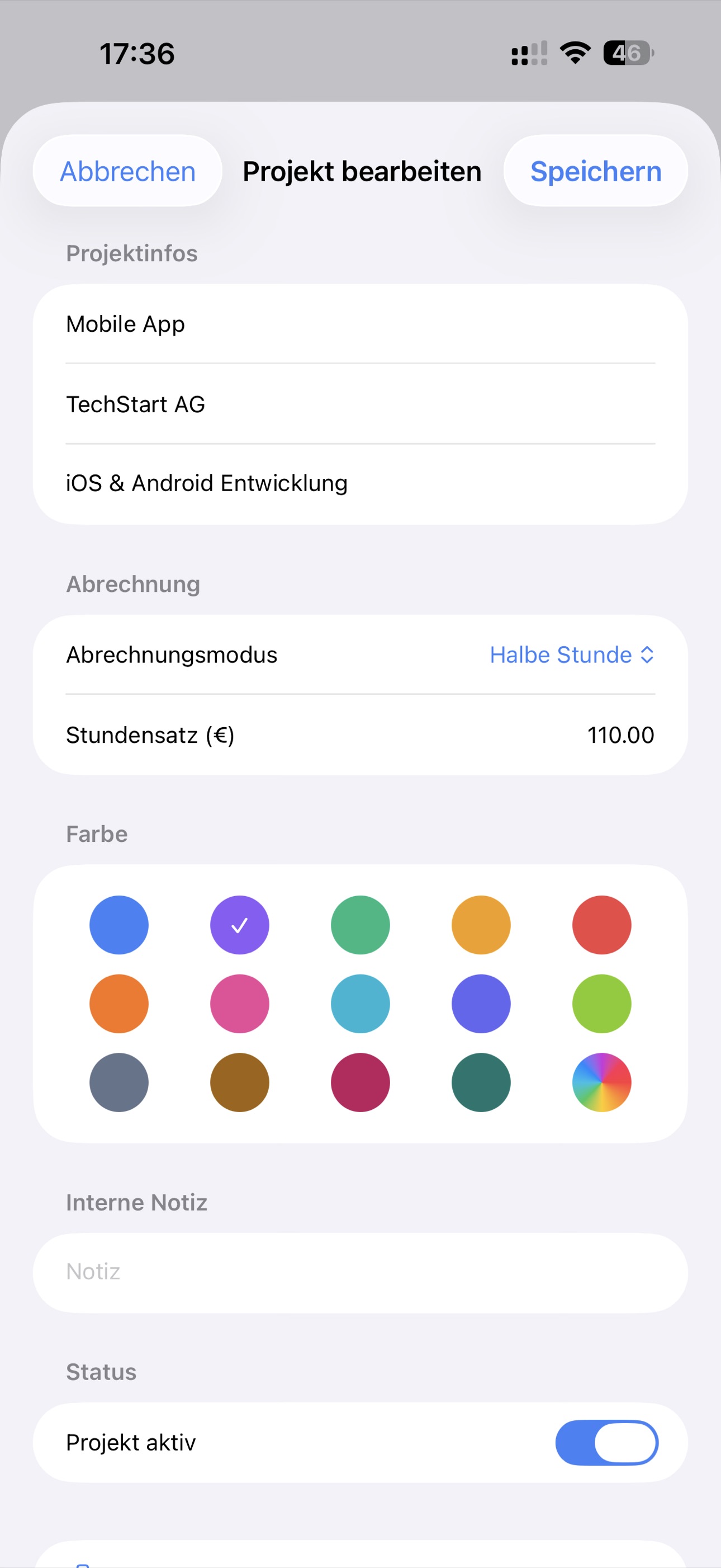 Timenor Projekt bearbeiten
