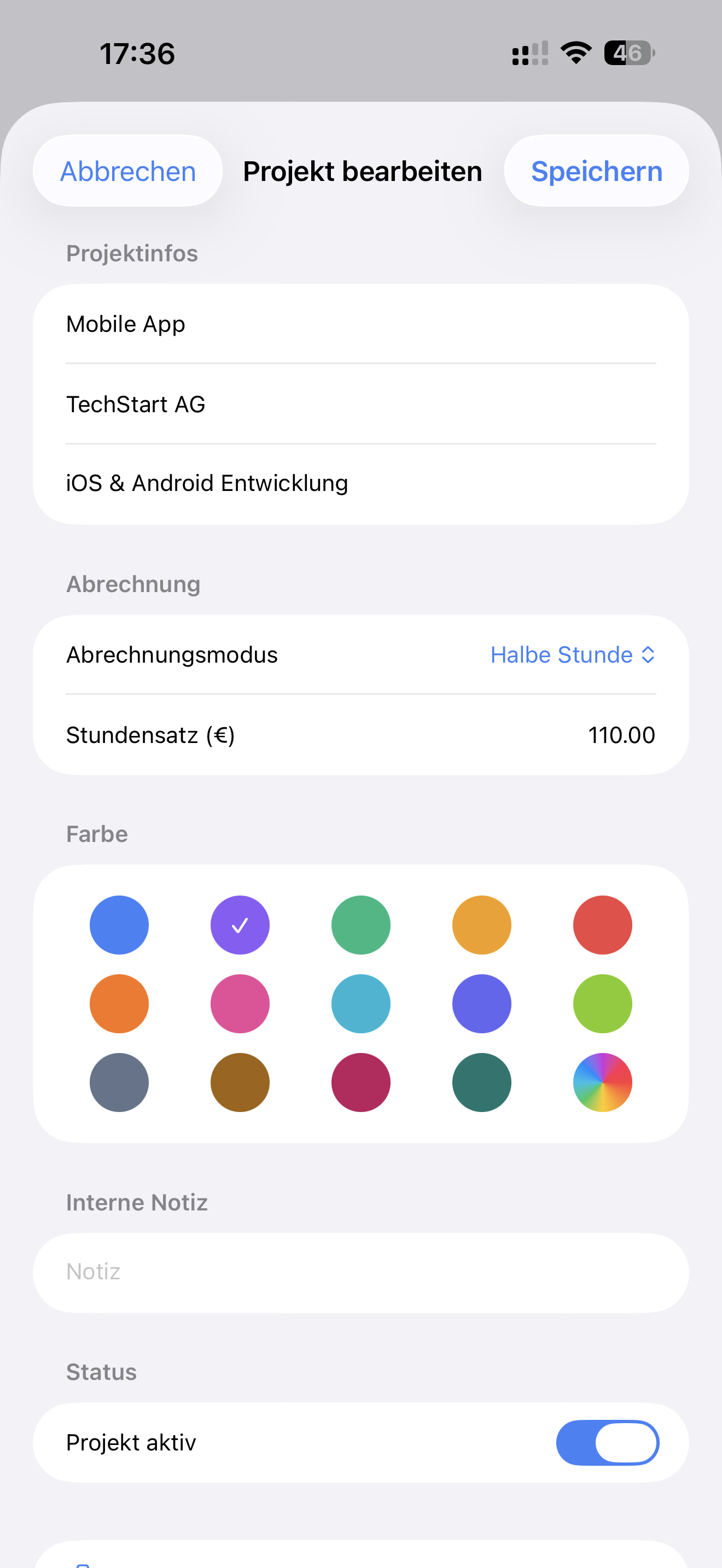 Timenor Projekt bearbeiten